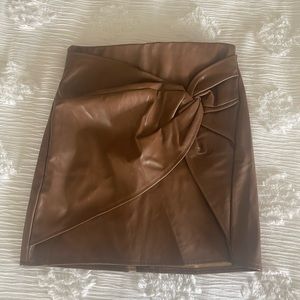 Brown, Size S Fashion Nova pleather twisted wrap skirt
